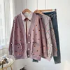 H.SA Kvinnor Vintertröja och Cardigans Ruffles Argyle V Neck Casual Sticka Jumpers Loose Style Christmas Knit Coat Sweater Toppar 210716