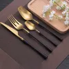 Stainless Steel Cutlery Set Gold Dinnerware Set Western Food Silverware Tableware Christmas Gift Fork Spoon Knives Drop 210706