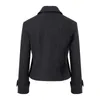 Kobiety Black Patchwork Ruffles Hidden Breasted Blazer Notched Z Długim Rękawem Slim Kurtka Moda Tide Lato 7E7928 210421