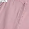 Frauen Einfach Rosa Farbe Breite Bein Hosen Vintage Hohe Taille Büro Damen Zipper Fly Casual Pantalones Mujer P1023 210420