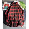 Privathinker Uomo Ins Style Uomo Bianco Rosso Nero Plaid Manica lunga Camicie Uomo Camicia oversize oversize Taglie forti Q190518