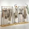 Light retro clothing store display rack landing in the middle island women's cloth shop shelf cotton linen clothes hanger show props