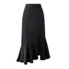 Qooth Ruffled Fishtail Skirt High Waist Thin Spring Summer Split Irregular Mid-Length Skirt Office Lady Elegant Skirt QT530 210518