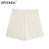 Kvinnor mode med dragkedja shorts vintage hög elastiska midja sidofickor kvinnliga korta byxor pantaloner cortos 210416