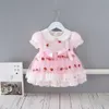 Çocuk Giyim Yaz Yeni Kız Elbise Nakış Çilek Örgü Bebek Kısa Kollu Prenses Elbise Q0716