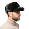 Casquette à visière en vraie fourrure de vison pour hommes, chapeau de Baseball chaud d'hiver pour voyage en plein air, noir 4631728