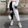 바지 패션 높은 허리 넓은 다리 스웨트 팬츠 가을 streetwear 캐주얼 탄성 패치 워크 조깅 여자 부드러운 바지 210721
