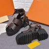 Women Designer Sexy Sandals Platform Rivets Shoes Glazed Calf Brown Patent Casual Sandal Thick Soles High Heels Size 34-40 With Box