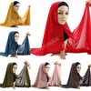 25 Colors Fashion Plain Bubble Chiffon With Buttons Convenient Women Hijab Wrap Solid Muslim Hijabs Scarf Turbanet Headscarf