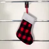 クリスマスツリー装飾ストッキングサンタクロースキャンディーギフト格子縞の靴下子供赤い黒グリッドストッキングクリスマスパーティーぶら下げ装飾BH4925 TYJ