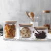 Japanese Hammered Glass Food Storage Jars With Natural Bamboo Lids Airtight Kitchen Canister for Tea Sugar Coffee Spice Flour Grains