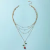 New Trendy Red Roseflowers Pendant Necklace for Women Charms Multi-layer Gold Chain Choker Party Jewelry Collar