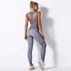 Imprimer Femme Workout Set Gym Fitness Bra Respirant Sport Crop Top + Absorption Exercice Leggings Femmes Butt Lifting Yoga Pantalon 210514