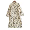 Johnature Women Vintage Plus Cotton Dress Stand Button Chinese Style Print Floral Linen Autumn Winter Women Warm Dress 210521