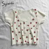 Syiwidii Y2k Knitted Cardigan Crop Top Sweater Woman Lace Flower Print Summer Cropped Tanks Colorful Tee White Red Blue 210714