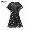 Sommar blommig tryck wrap mini klänning kvinnor v nacke boho strand casual kortärmad vintage es robe femme 210515