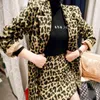 Fashion Leopard Print Office Blazer Outwear Mini Bodycon Skirt Two piece Set Women High Quality Wool Blend Suit Fall Winter 210519
