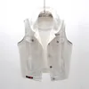 Casual capuche blanc denim gilets pour femmes coréennes veste sans manches femme pus taille gilet printemps manteau gilet colete 210915