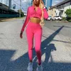 Yoga Gym Set Kvinnor Sportkläder Långärmad Zipper Top Legging Suit For Fitness Workout Kläder Tracksuit Active Wear Sport Outfit 210802