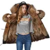 Giacca invernale da donna Parka lungo spesso caldo Streetwear Parka Cappotto in vera pelliccia Cappuccio con collo di procione naturale 211220