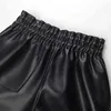ПУ кожаная широкая нога шорты юбки для женщин высокая талия шикарный черный короткий женский мода одежда стильный 210521