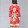 sommar mode temperament kvinnor långärmad blommig tryck elegant avslappnad klänning 210531