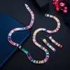 CWWZRIRS Multicolor Rainbow Rechthoek Cubic Zirconia Earring Ketting Sets Voor Dames Trendy Party Boho Kostuum Sieraden T521 H1022