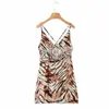 Sexy Women Soft Cotton V Neck Dress Summer Fashion Ladies High Street Female Tiger Pattern Suspender Pajamas 210515