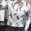 花のシャツの男性の長袖スリムフィットの化学のHommeのビジネスドレスシャツソーシャルパーティーストリートウェア男性Xlothing Camisa Masculina 210527