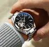 Luxuriöse automatische mechanische Uhrwerk leuchtende Herrenuhr 40 mm Durchmesser Tourbillon Skelettuhren Edelstahlarmband kratzfeste Armbanduhren