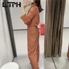 vintage Casual Double Breasted Fashion Print jumpsuit women trousers Loose Comfortable long sleeve Jumpsuits Autumn 210427