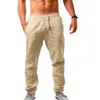 FGKKS 2021 New Men's Summer Breathable Pants Male Cotton Solid Color Linen Trousers Linen Fitness Streetwear Sweatpants Male Y0811