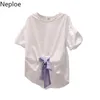 Neploe Striped Patchwork T Shirts Kvinnor Sommar Koreanska Bow O Neck Puff Sleeve Kvinna Toppar Lösa Casual Ladies Tees 1B674 210423