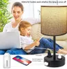 Touch Control Table Lamps with 2 USB Charging Port, Modern Bedside Nightstand Desk Lamp Grey Fabric Shade for Bedroom, Guest Room or Office