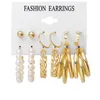 Luxury Fashion Big Circle Hoop Earrings Set For Women Crystal Imitation Pearl Geometric Gold Metal Earring Butterfly Heart Wedding Party Jewelry Gifts