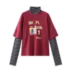 Mulheres Preto Vermelho Vermelho Manga Tartaruga Pescoço Top T Shirt High Street Longo Tee Outono Outono Coreano B0524 210514