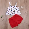 2-7Y Valentinstag Mädchen Outfits Sommer Kind Kind Kleidung Set Ärmellose Herz Weste Tops Shorts Kostüme 210515