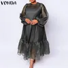 Casual Dresses Se genom klänning Elegant Kvinnor Långärmad Bohemian 2021 Vonda Summer Party Sundress Vestidos Oversized