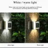 Lâmpadas solares Luz LED Lâmpada de parede Luzes de jardim ao ar livre Arandela Externa Terraço Varanda Cerca Rua Decorativa Para cima e para baixo