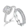 Anéis de noivado de casamento definidos para mulheres casal quadrado cor prata cor cúbica zircão anel de pássaro