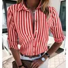 Blouses pour femmes chemises chemise rayé surdimensionné Blouse printemps automne tunique femme Cardigan haut femmes décontracté 2021 vêtements de bureau