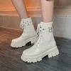 AllBinEFO Su Geçirmez Platform Ayakkabı Hakiki Deri Kadın Çizmeler Kış Ayakkabı Moda Çapraz Bağlı Ayak Bileği Çizmeler Motosiklet Botları 210611