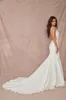 New Year Sexy Mermaid Wedding Dresses Deep V Neck Appliques Lace Satin Bridal Gowns Backless Sweep Train Wedding Dress Robe De Mariee