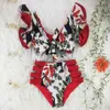 Baddräkt för kvinnor Sexig bikini Hög midja Baddräkt Blomma Tryck Kvinnor Badkläder Strand Wear Two Piece Set Baddräkter 210515