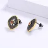 CIZEVA 1.6*1.3cm Silver Earrings for Women Red CZ Hollow Stud Earring Retro Sparkling Wedding Jewelry