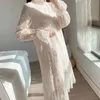 Automne hiver fée dentelle femmes robes fête a-ligne manches évasées midi moulante élégante robe blanche 12044 210512