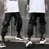 2021 Joggers lastbyxor för män Casual Hip Hop Hit Färgficka Manlig byxor Sweatpants Streetwear Ribbons Techwear Pants G0104