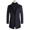 Winter wollen jas high-kwaliteit jas casual slanke solide mengsels mannelijke lange katoenen kraag luxe greppel mannen 211217