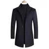 Vinterulljacka Mens Högkvalitativa Coat Casual Slim Solid Blandningar Manlig Bomull Krage Lyxig Trench Män 211217