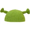 Berets Cute Unisex Funny Hooded Hat Hand-Woven Knitted Woolen Cap Green Cartoon Men And Women Autumn Winter Hats